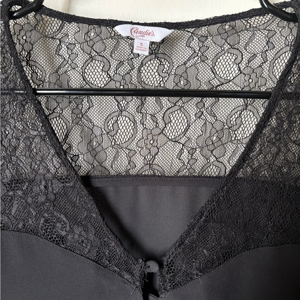Candie's Black Buttoned Blouse with Sheer Panel - Picture 2 of 4